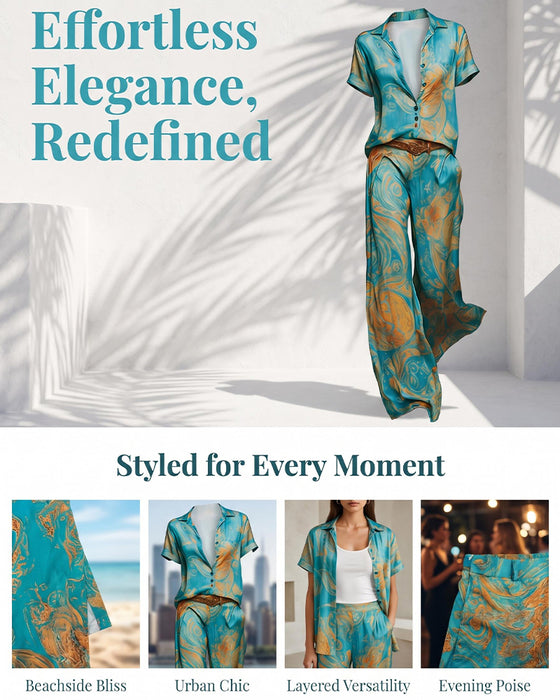 Tweedelig Set Vakantie Korte Mouw Blouse Zak