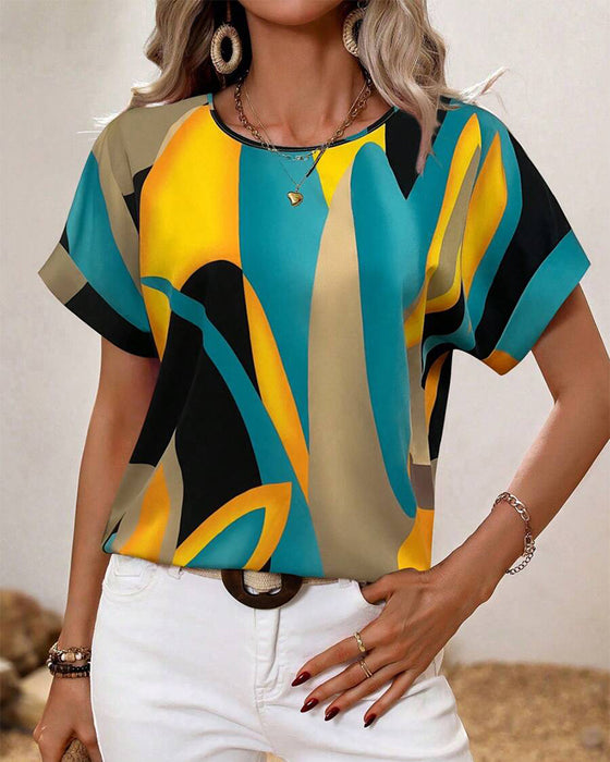 T-Shirt Ronde Hals Contrastprint