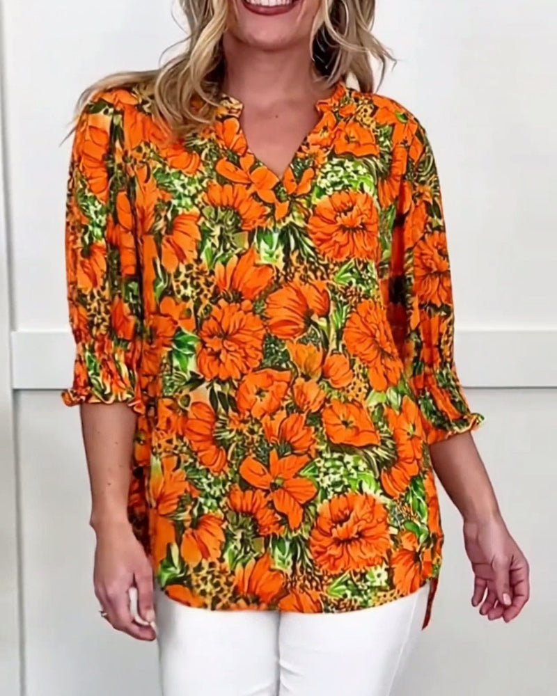 Blouse Korte Mouw Modieus Bloemen