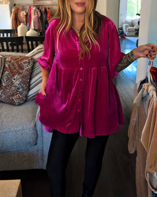 Losvallende Fluwelen Blouse Met Driekwartmouwen