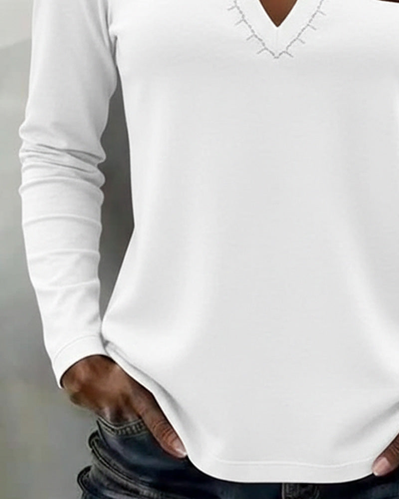 Top V-Hals Effen Kleur Stijlvol Casual