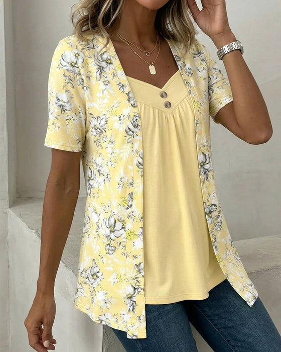 T-Shirt Bloemenprint Nep Tweedelig