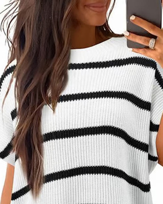 Pullover Effen Ronde Hals Vleermuismouw