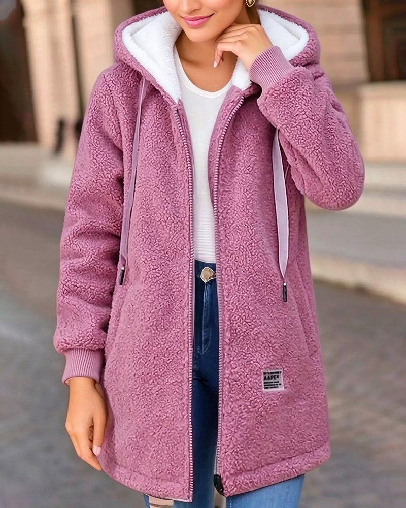 Jas Fleece Gevoerd Rits Zak Capuchon