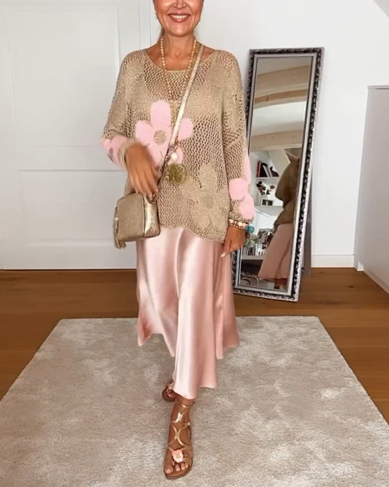 Casual holle trui met ronde hals en lange mouwen