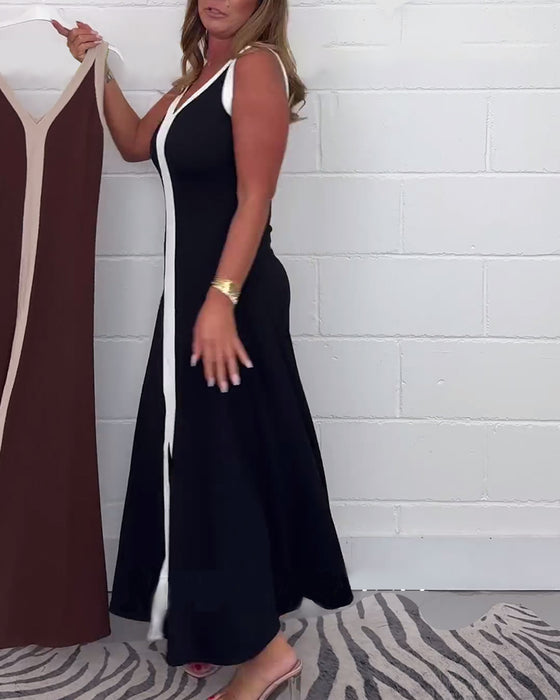 Mouwloze jurk met kleurblokken en split