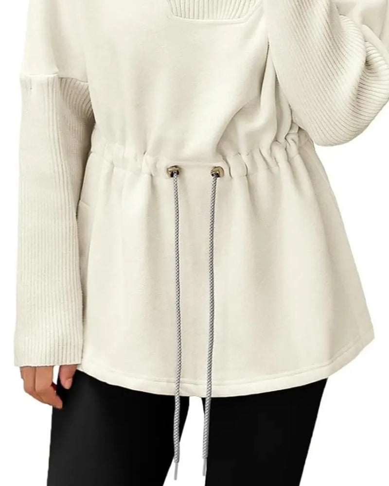 Sweatshirt Hoge Kraag Lange Mouw Taille Trekkoord