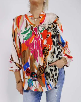 Blouse met V-hals met kleurrijke prints