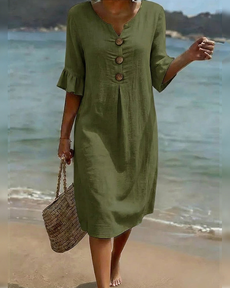 Jurk Knoop Frons Mouw 100% Katoen