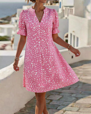 Jurken V-Hals Vierkante Hals Puff Mouw Print