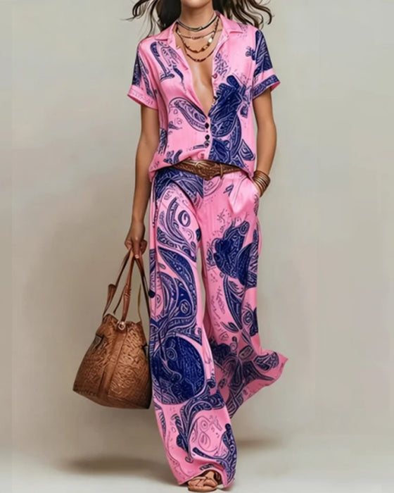Tweedelig Set Vakantie Korte Mouw Blouse Zak