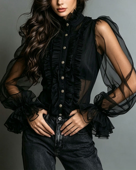 Blouse Knoop Ruffle Trendy