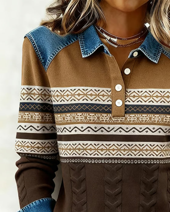 Trui Met Button-Down Kraag En Colorblock