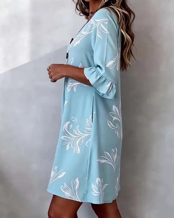 Jurk Drie-Knoop Bloemen Print