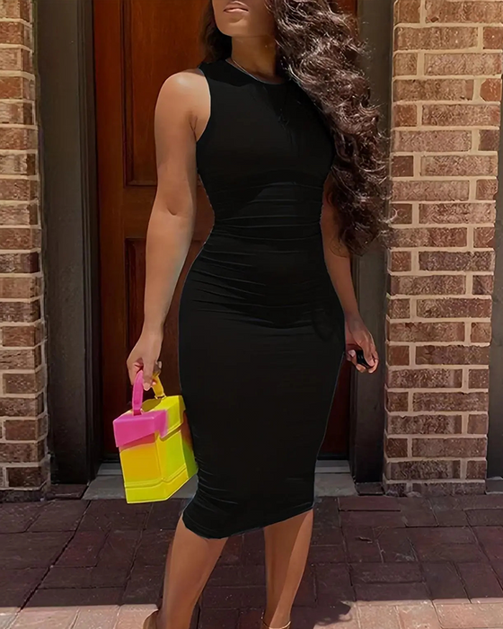 Jurk Effen Kleur Mouwloos Mode Bodycon