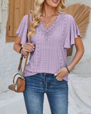 Blouse V-Hals Effen Kleur