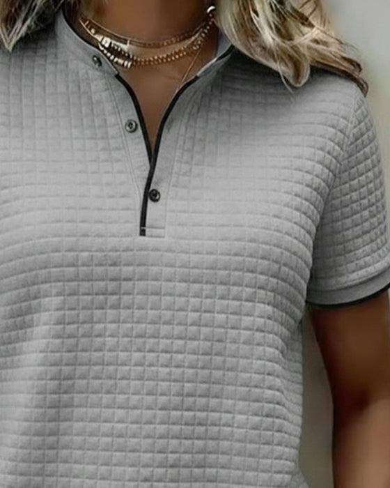 Top Wafelbrei Gebreid Geknoopt Korte Mouwen