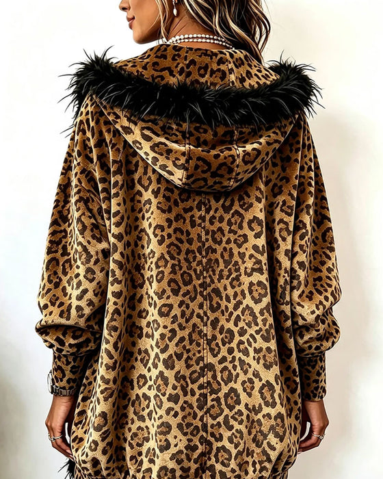 Jas Luipaardprint Pluche Capuchon