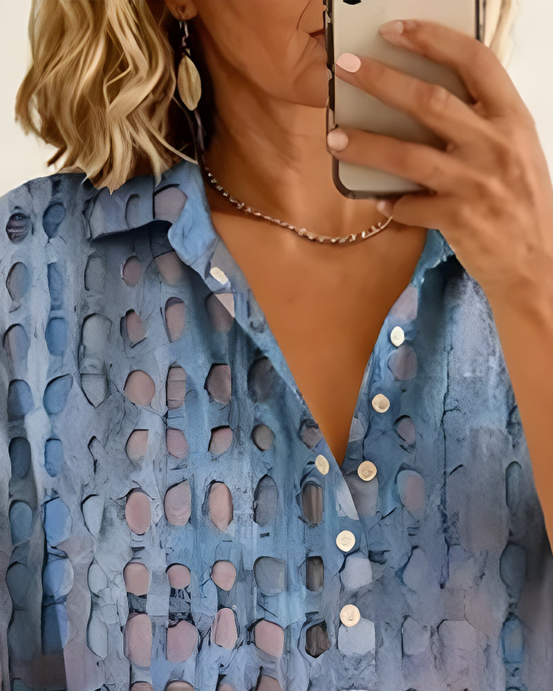 Blouse Stippenprint Knoop Half Knoopsluiting