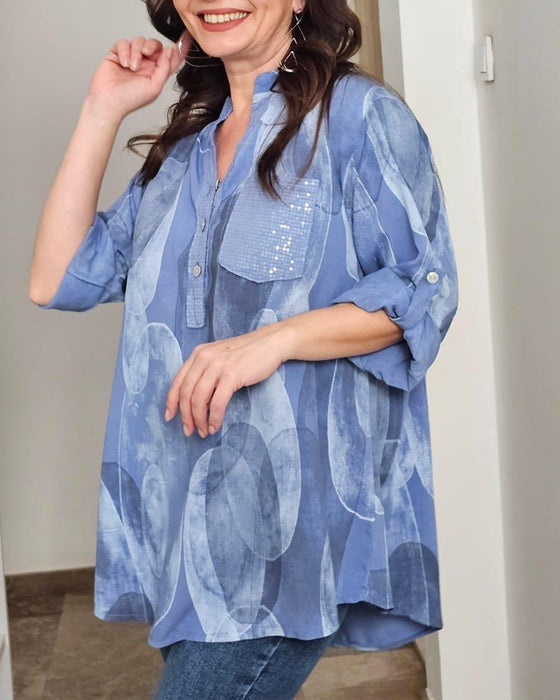 Blouse Met Knopen Bedrukt Zak