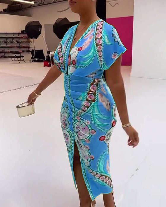 Jurk met diepe V-split en print