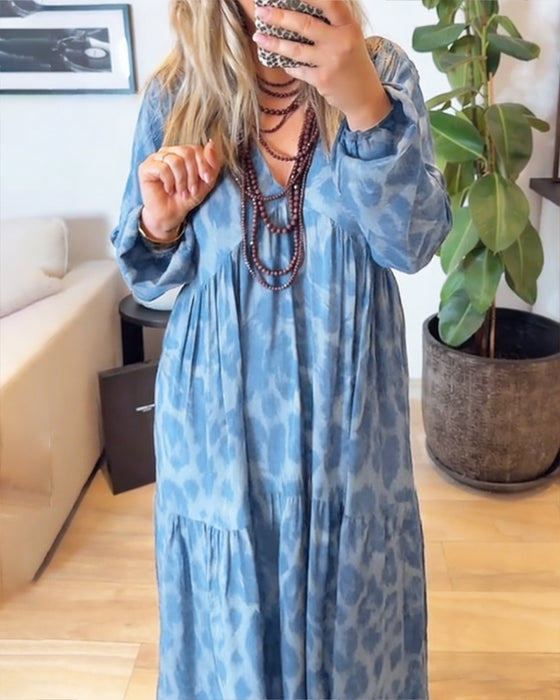 Jurk V-Hals Luipaardprint Fashion Maxi