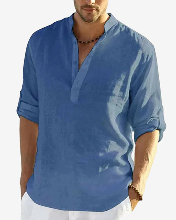 Herenoverhemd van katoen en linnen