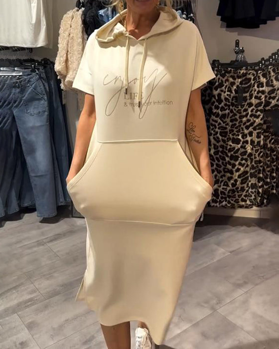Jurk Met Capuchon Casual Trekkoord