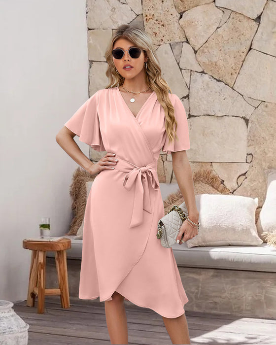 V-hals hals taille klok mouw jurk