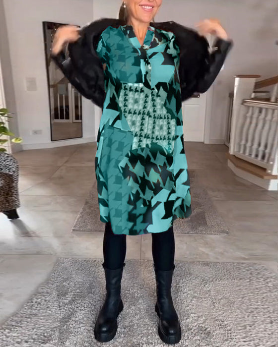 Jurk met v-hals en lange mouwen