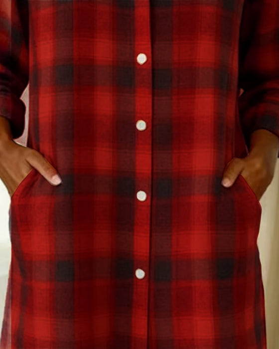 Jurk Overhemd Revers Ruit Knoopsluiting