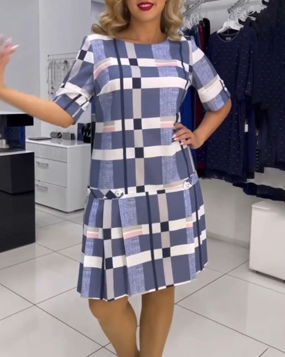 Jurk met ronde hals en plaid