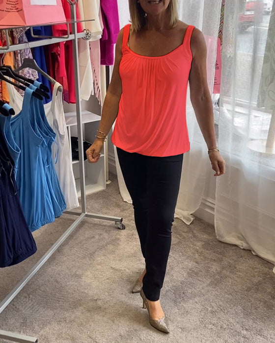 Casual mouwloze top met plooi en effen kleur