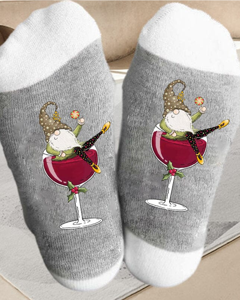 🧦Sokken Kerstkabouter Wijnglas Unisex Crew🧦