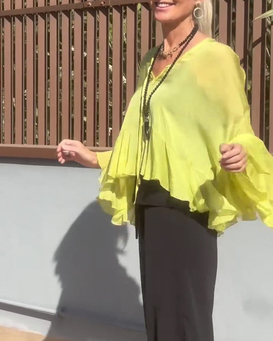 Blouse Ruffle Fladder Mouw Vleermuis Mouw
