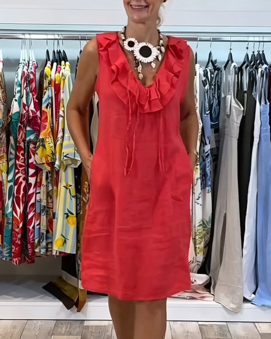 Jurk Ruffle Mouwloos Casual