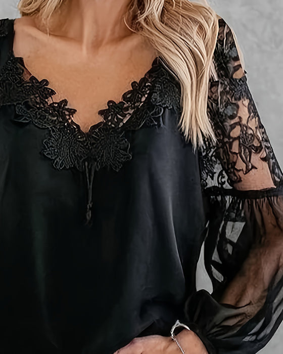 Blouse V-Hals Kant Patchwork Mesh