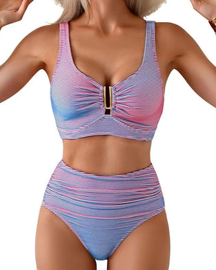 Bikini Hoge Taille Gestreept Knoop
