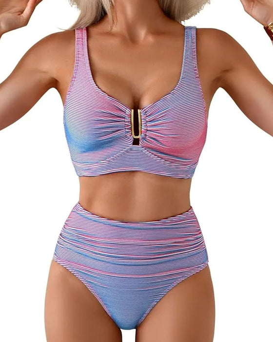 Bikini Hoge Taille Gestreept Knoop