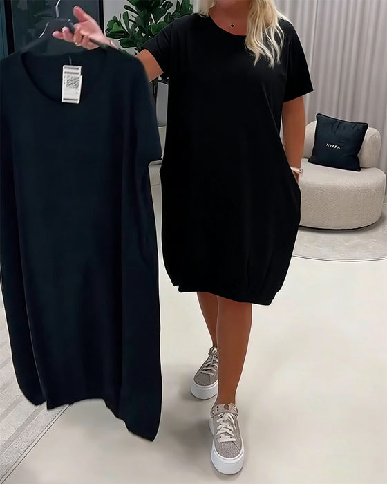Jurk Korte Mouw Ronde Hals Loose-Fit