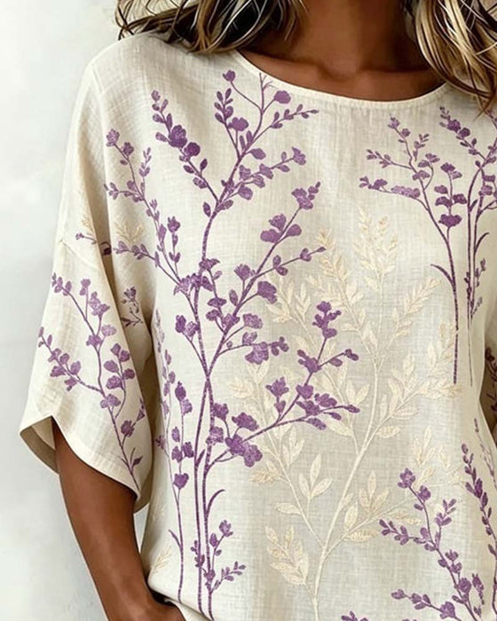 Blouse Ronde Hals Patchwork Los