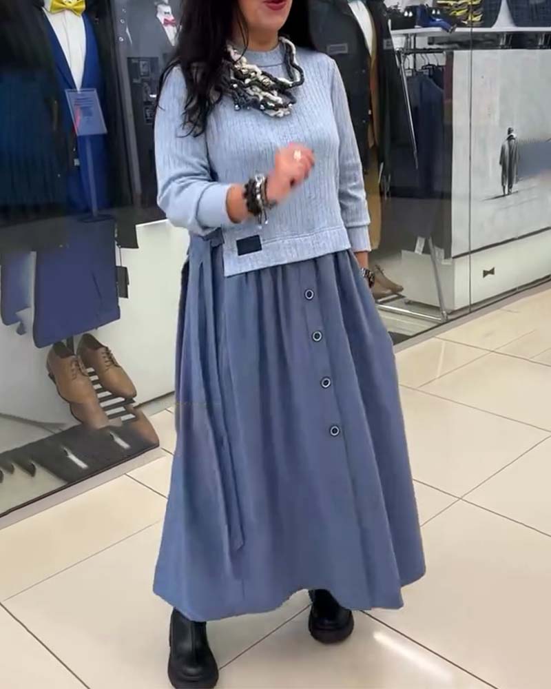 Jurk Casual Colorblock Ronde Hals