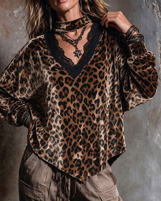 Blouse V-Hals Luipaard Onregelmatig