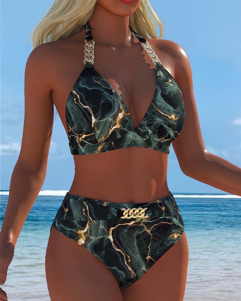 Bikini Hoge Taille Ketting Bh Geprint