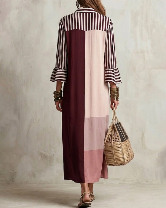 Jurk Kleurvlak Gestreept Contrast Shirt