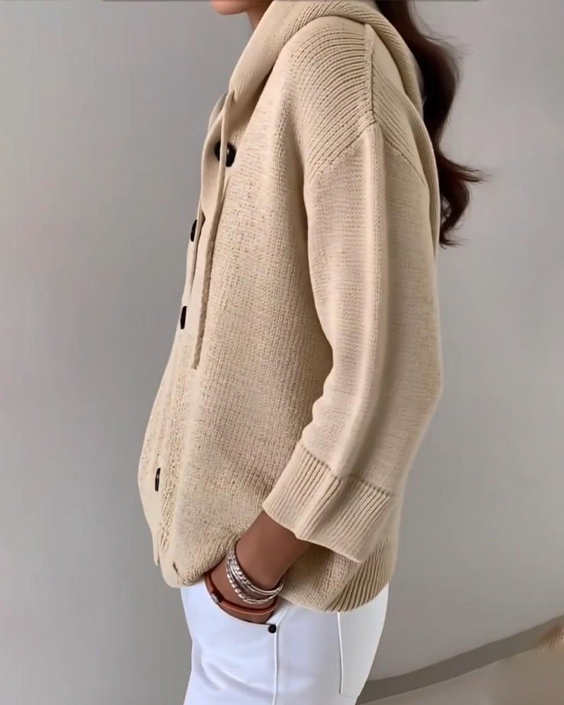 Effen Kleur Capuchon Enkelrijige Cardigan