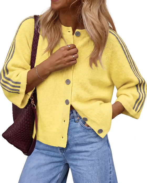 Cardigan Gestreept 3/4 Mouw Knoop