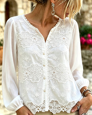Blouse Uitsparing Kant Trim