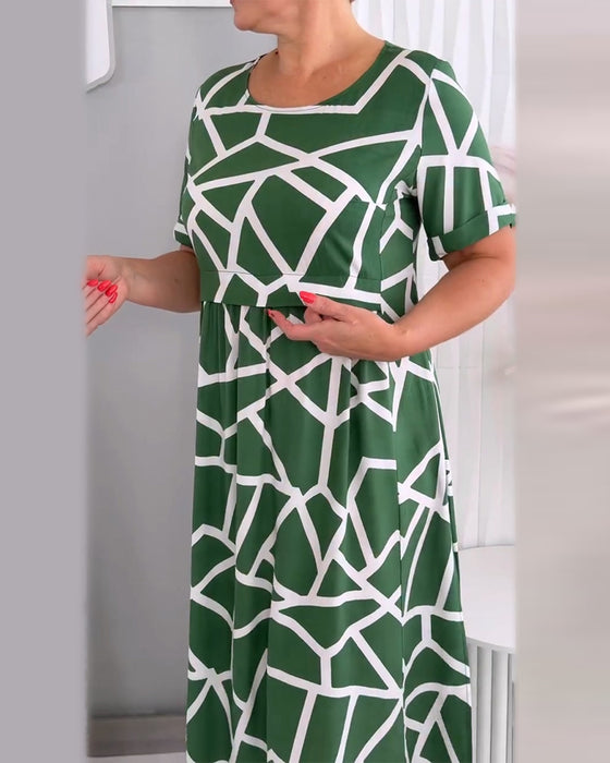 Jurken Ronde Hals Patchwerk Casual Los