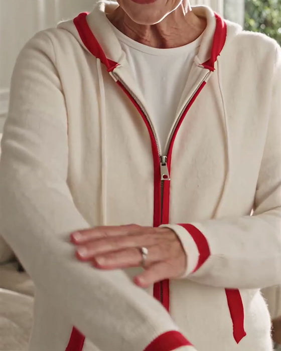 Cardigan Met Capuchon Volledige Rits Contrast Trui